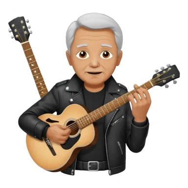guitar rock player, elderly head, black jacket sticker