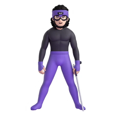 shirtless athletic man with white skin and black curly hair, wearing a purple ski mask sticker