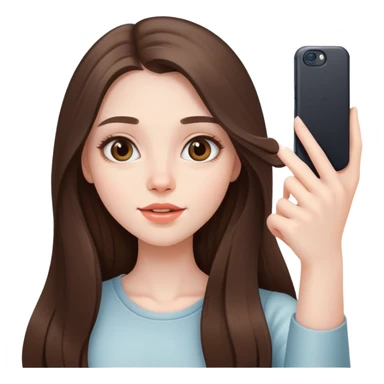  beautiful pale brunette girl with long hair taking selfie  sticker