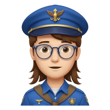 scout boy long hair spectacled blue uniform with cap very unique looking sticker