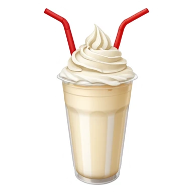milkshake in plastic cup with whipped cream and red straw on top sticker