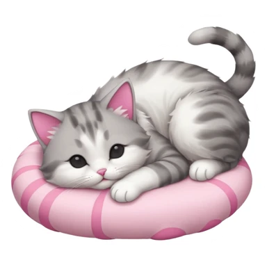 grey and white small cat with eyes closed lying down upside down with its head resting on its curled paw sticker
