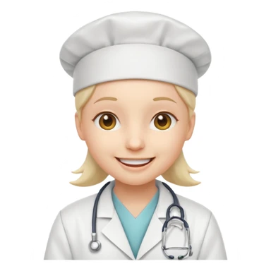 smiley face emoji wearing a white doctor lab coat and a white surgical cap sticker
