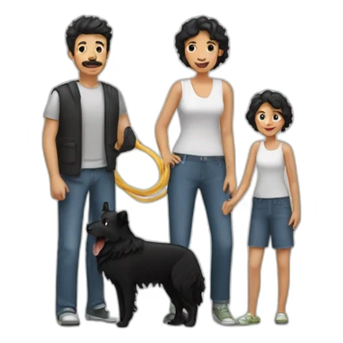 Family with a man a woman with long black hay ana a small black border collie sticker