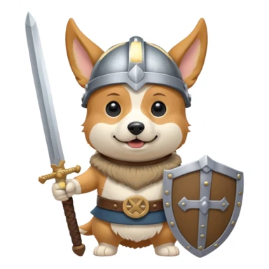 corgi with viking helmet and sword behind sticker