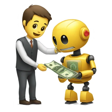 man giving money to cute robot sticker