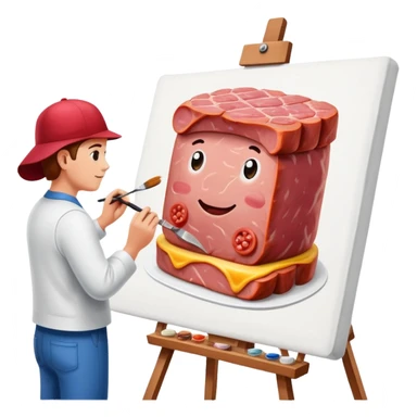 artist painting a SPAM meat portrait landscape  sticker