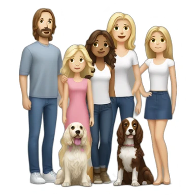 8person brunette family with 2 blondes and 2 springer spaniels sticker