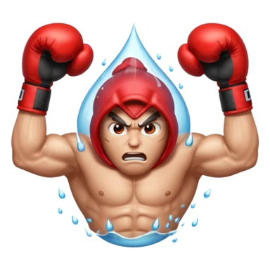 Gota de agua con cara de enfado y unos guantes de boxeo, que tenga brazos y piernas musculados sticker