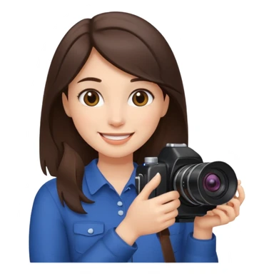 A brunette girl smiling, she’s a proud and successful filmmaker 🍿🌍✨ Holding a camera or behind / next to a camera, / holding awards  sticker