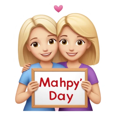 White woman with blonde hair and white woman with blonde hair, hugging with a sign that says happy Mother’s day above their heads sticker