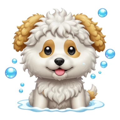 white curly dog with soap bubbles sticker
