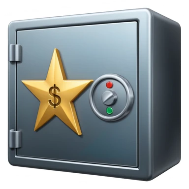 Create a single Apple-style emoji representing assets held in a securities depository: a compact safe or vault icon combined with rising financial symbols (stock chart line, bonds, or certificates), sticker