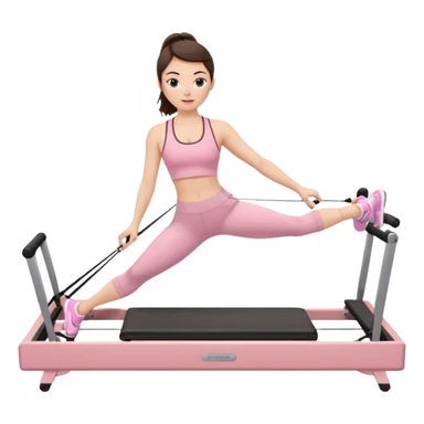 white brunette girl in light pink workout clothes doing pilates on a reformer sticker