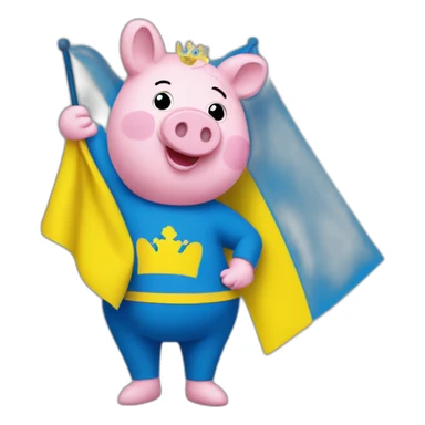 Pepa pig holds a Ukrainian flag sticker