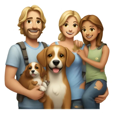 Happy family with cub ,lovebird, two dogs and Leo  sticker