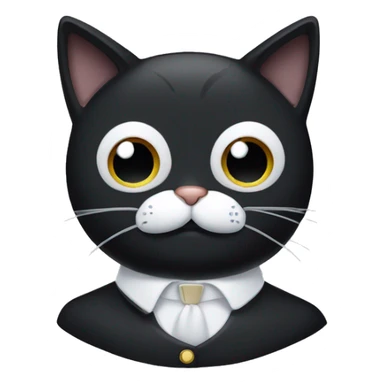 Black cat with white collar and white moustache under nose sticker