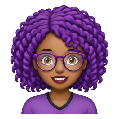 nerd emoji like with glasses showing only her 2 buck teeth but it’s a black girl with purple black curly hair sticker