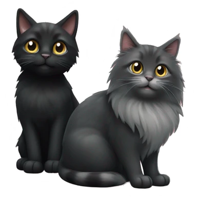 a black little black cat with a nub tail and a grey maincoon sitting together happy sticker