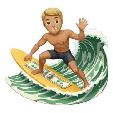 Rich guy surfing on wave of dollars sticker