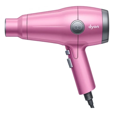 A pink Dyson Supersonic hair dryer, slight angle, realistic style, Features the distinctive hollow circular head with the barrel running through the center, sleek modern design, glossy pink finish with metallic silver accents on the nozzle ring.  sticker