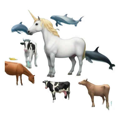 Unicorn and dolphins and cows in the ocean sticker