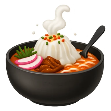 Remove the egg from the sundae gukbap, keep the rest of the ingredients and the steaming soup in the earthenware pot. The style is Apple emoji style with no background. sticker