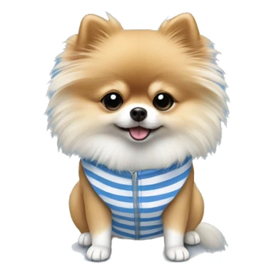 pomeranian dog with clothes on blue and white strips with less hair sticker
