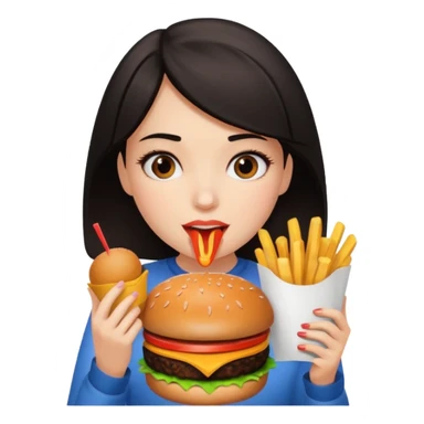 Dark haired girl eating lots of unhealthy food  sticker