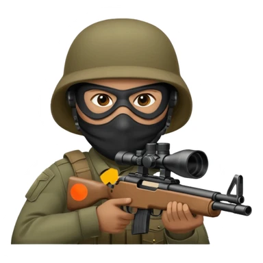 Close-up of a masked army soldier looking through the crosshair of his rifle  as seen from the side as he takes aim sticker