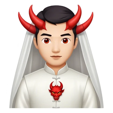 an asian male bride with the face of devil in wedding dress sticker