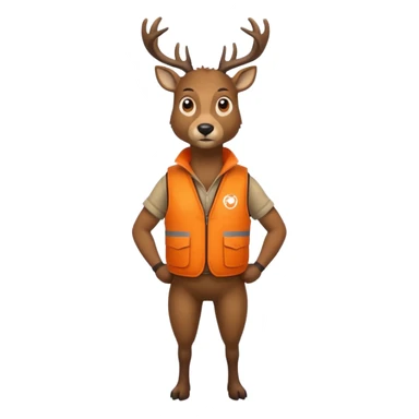 crea un venado de cuerpo completo que lleve un chaleco color naranja y que el chaleco lleve en el lado izquierdo el nombre de (telamon), hazlo mas rudo sticker