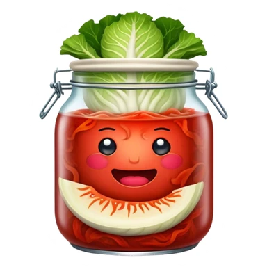 shopped Kimchi Cinematic Realistic Kimchi Dish Emoji, depicted as spicy, fermented cabbage with vibrant red hues neatly served in a traditional jar, rendered with dynamic textures and bold, appetizing lighting. sticker