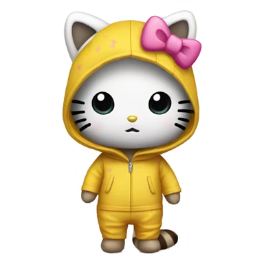 Hello kitty in a yellow raccoon costume  sticker