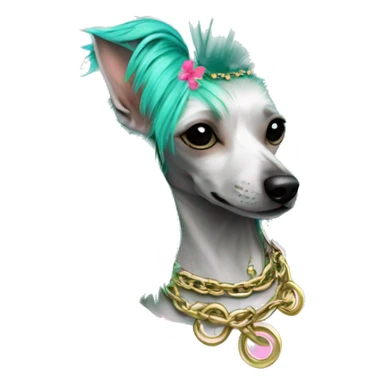 Punk tropical palm leaves flowers Chinese crested dog neon rainbow cyan green pink hair gold chain punk piercings tattoos punk ear piercings sticker