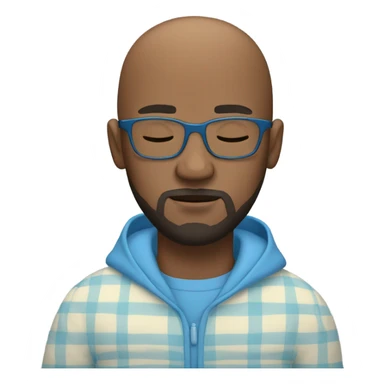 black man with bald head, glasses, a beard and goatee in Blue pajamas sleeping in a car. sticker