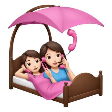 brunette woman laying on a canopy bed, holding a pink telephone to her ear sticker