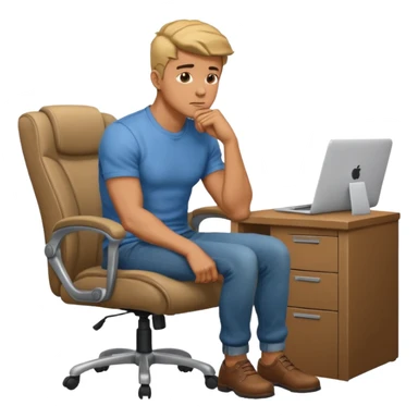 guy imitating thinker statue pose but with casual clothes and sitting in a office chair and looking up sticker