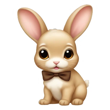 Biege Baby bunny with coquette brown bow on ear sticker