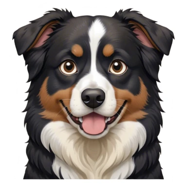 Cinematic Meme-Worthy Grumpy Black Tri Australian Shepherd Portrait Emoji, Head held high but eyes filled with dramatic disappointment, smooth black fur with distinctive white and tan patches, deeply furrowed brow forming an unmistakable scowl, floppy ears slightly angled back in disapproval, piercing dark eyes glaring with pure exasperation, Simplified yet hilariously over-exaggerated features, highly detailed, glowing with an aura of supreme annoyance, high shine, exhausted yet judgmental, stylized with an almost regal pettiness, bright but brooding, soft glowing outline, capturing the essence of a pup that has seen it all and is thoroughly unimpressed, so meme-worthy it feels like it could instantly become the next viral sensation of grumpiness! sticker