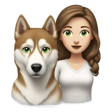 White Woman hair brown and bleus eyes and golden Husky With green eyes sticker