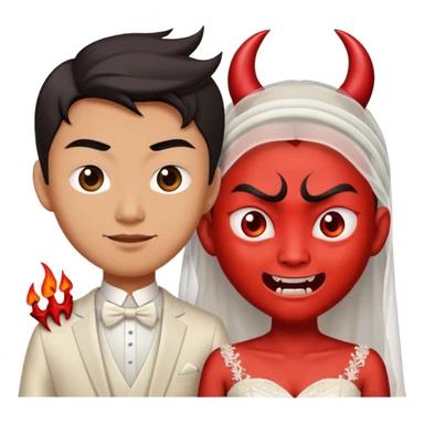 an asian male bride with the face of devil in wedding dress sticker