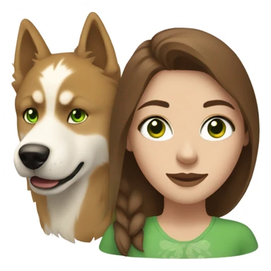 White Woman hair brown and bleus eyes and golden Husky With green eyes sticker