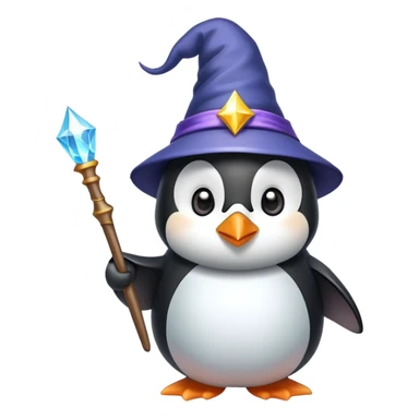 A cute penguin wearing a wizard hat and holding a magic wand sticker