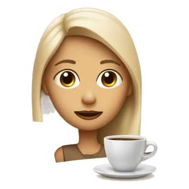 Half face of a girl at the laptop. A a cup of coffee on the left side of the table. Books on the right side. in beige tones sticker