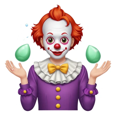 Clown dropping down to pick up soap looking from behind sticker
