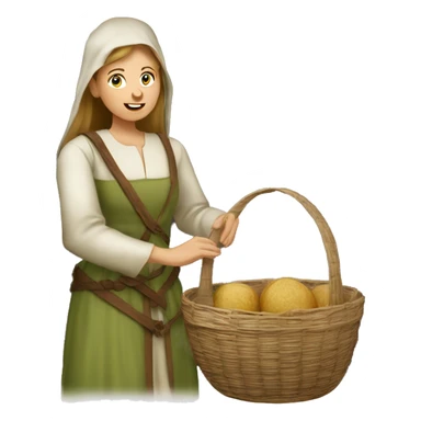 medieval market caucasian femal visitor with a basket sticker
