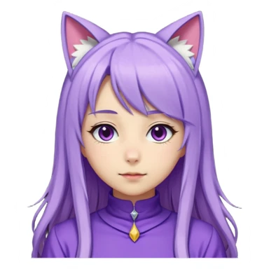 female anime character with long periwinkle hair and cat ears on her head. She is wearing a purple outfit with a high neckline and long sleeves.  sticker