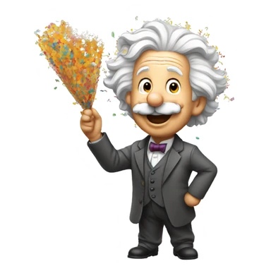 happy albert einstein shooting colorful confetti popper sticker