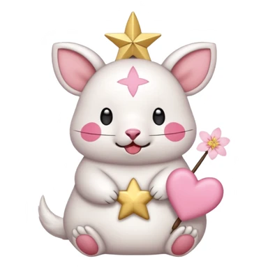 GENERATE ME A MOMONGA WHITE ANIMAL  FROM CHIIKAWA AND PUT A SAKURA FLOWER ON HIS HEAD AND A STAR PELT ON HIS BELLY AND A HEART PURSE ON HIS ARM WITH HIS FACE MAKE HIS TOUNGE STICK OUT WITH A LITTLEPINCH OFDROOL sticker